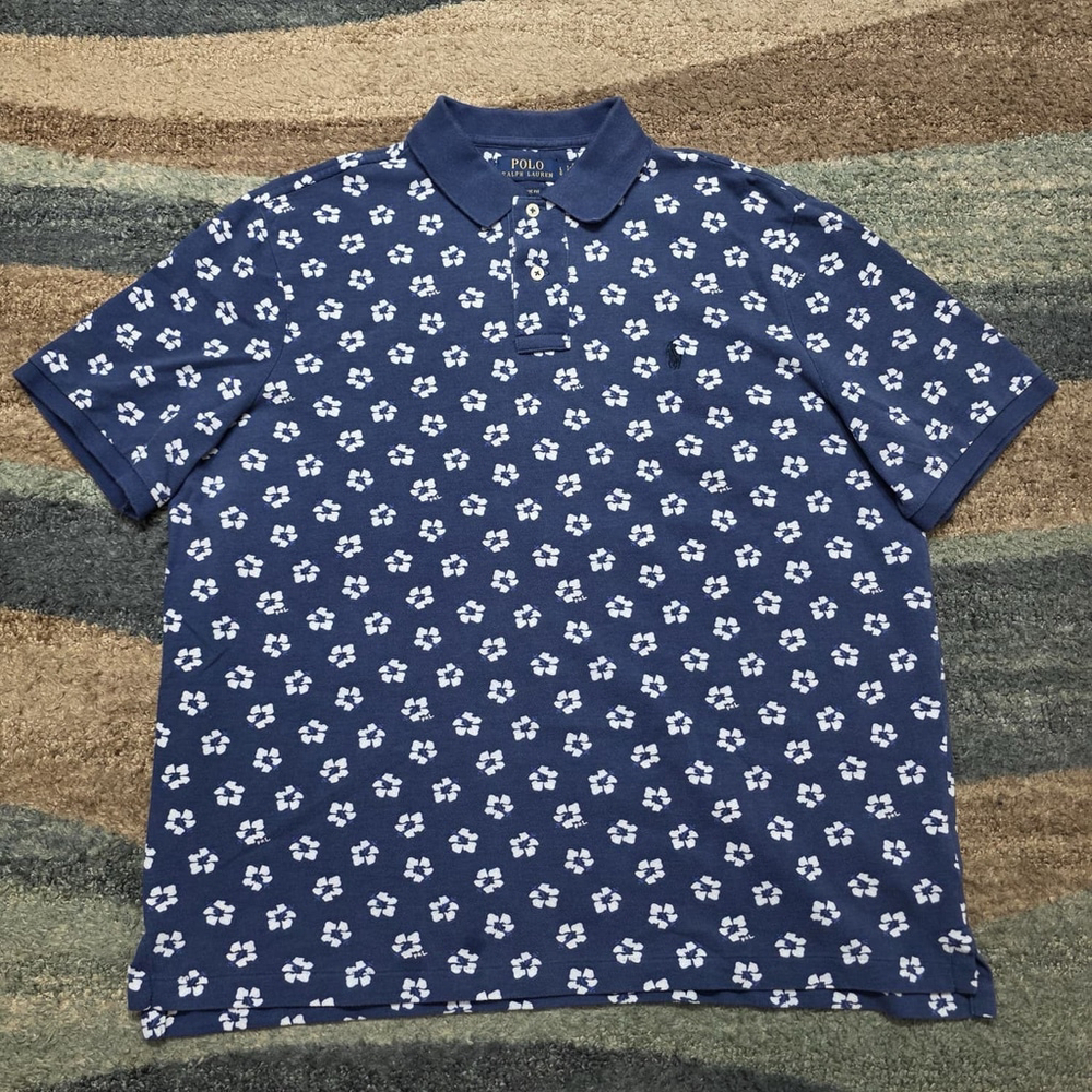 Polo Ralph Lauren Men’s Large Blue Floral Print Classic Fit Polo Shirt